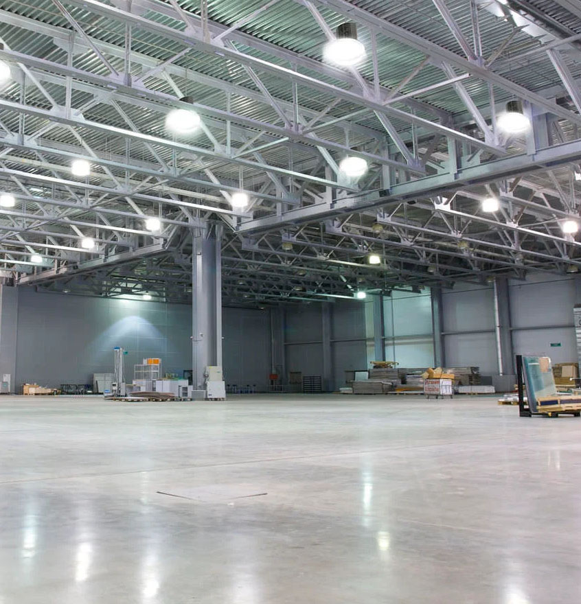 High Bay LED UFO Lights in Warehouse