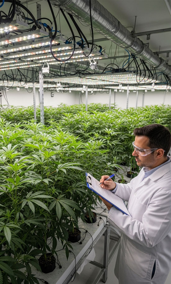 man at a cannabis grow facility