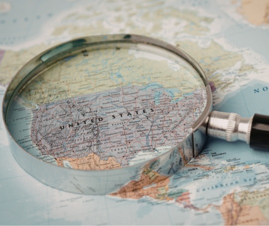 Map of US with magnifying glass