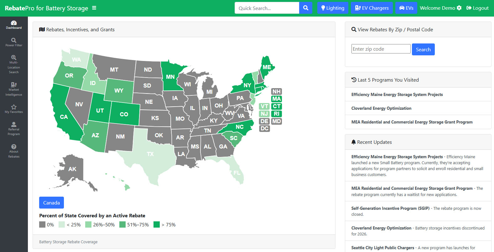 RebatePro for Battery Storage Homescreen Screenshot