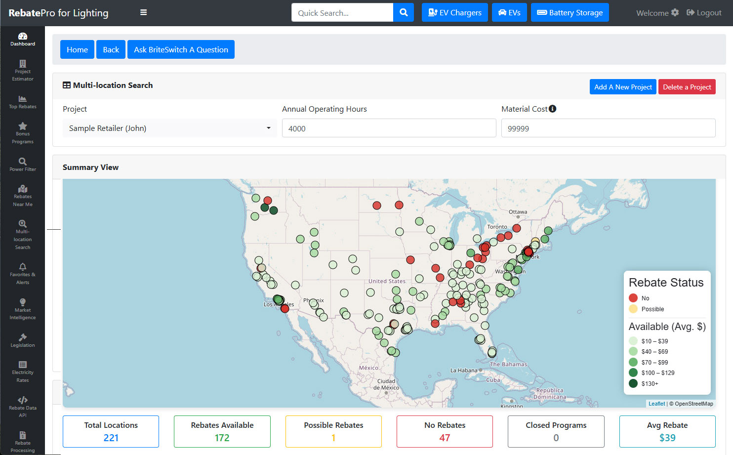 RebatePro for Lighting multi-location search