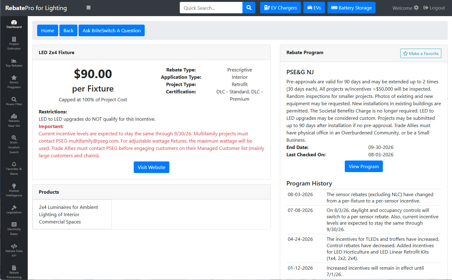 RebatePro for Lighting program details