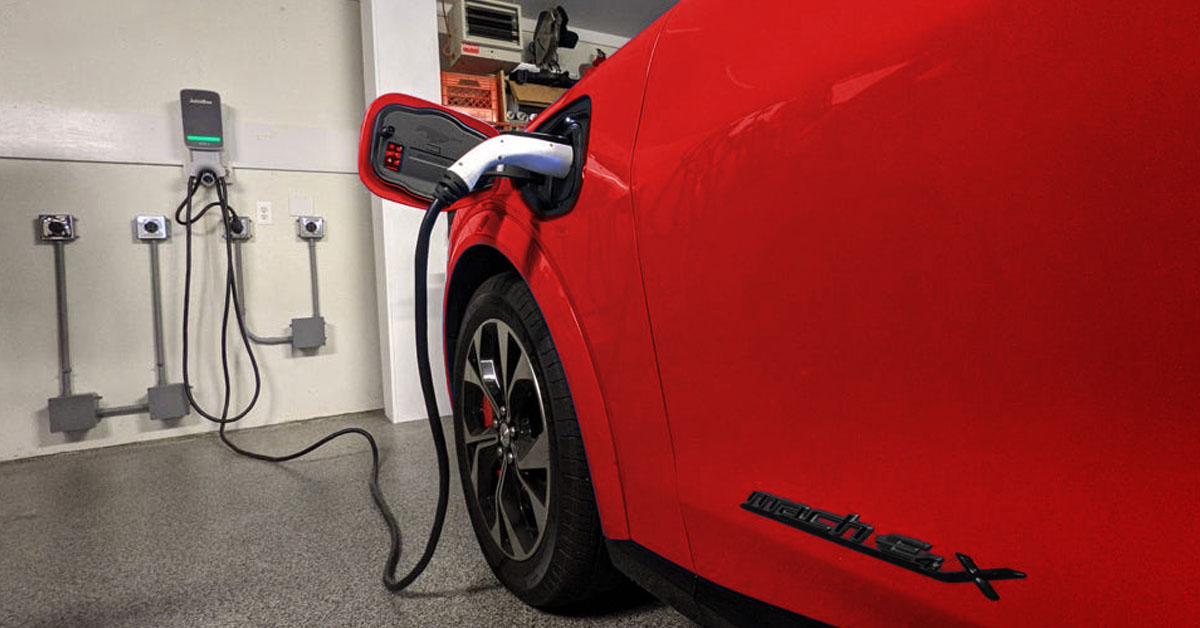 electric car charging in garage