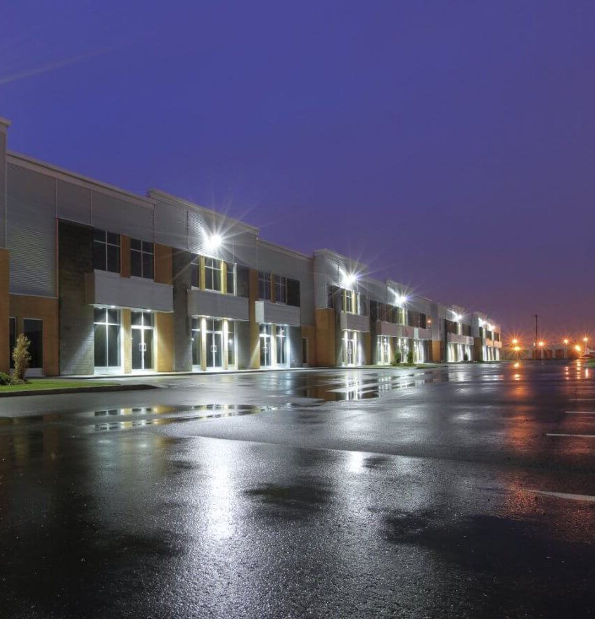 LED wall packs on a warehouse exterior